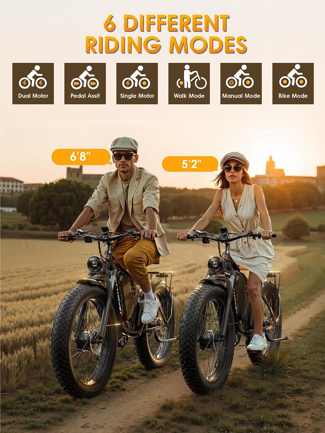 Updated Electric Bike for Adults 5000W Peak Dual Motor Ebike, 52V 32Ah Battery, 45MPH 26' Fat Tire Electric Bicycle, 6 Riding Modes, Full Suspension Electric Mountain Bike for Off Road Snow Sand