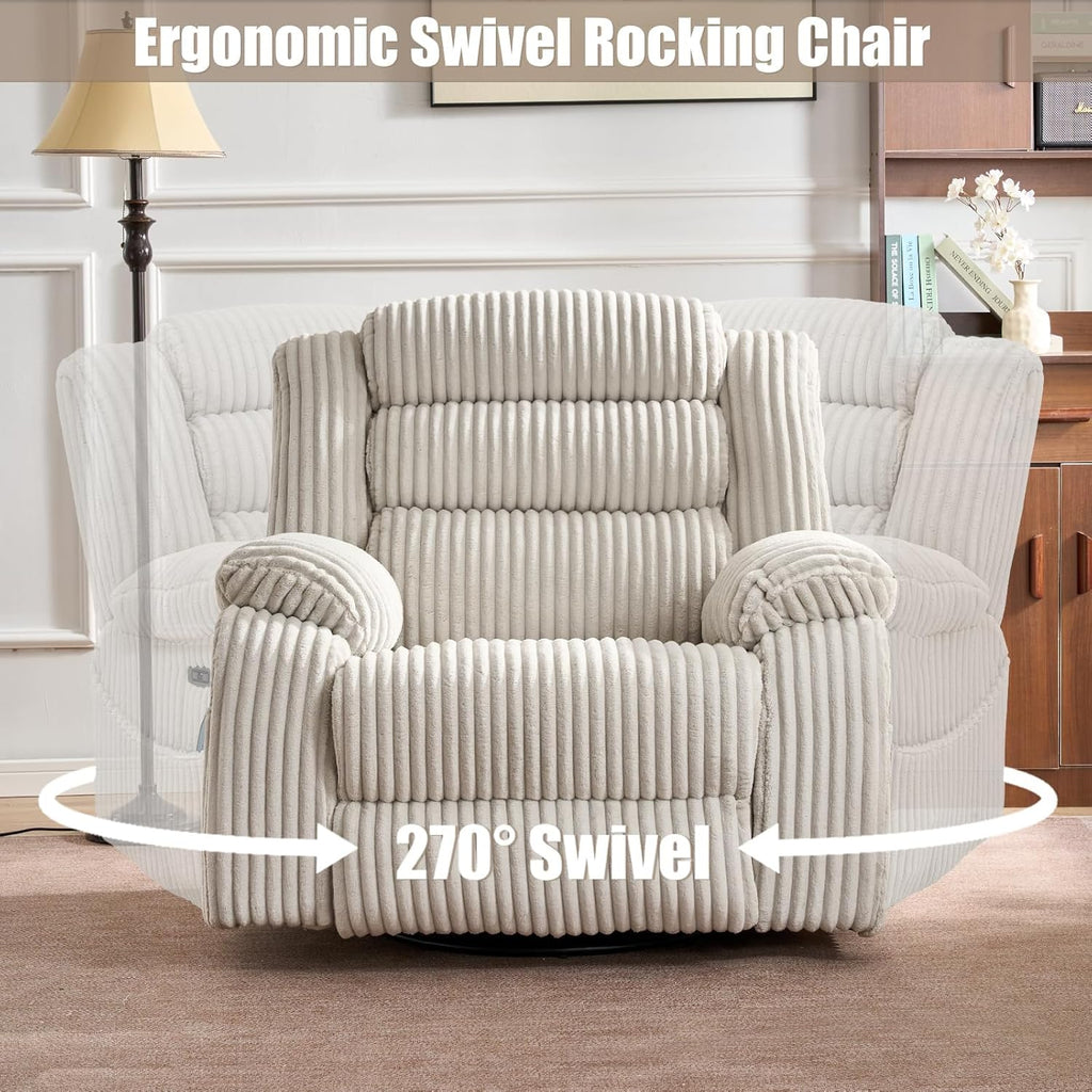 SINCRUMI Power Swivel Rocker Recliner Chair for Adults with Massage and Heat, USB and Type-C Charging Port, Infinite Position, Electric Glider Rocking Chairs for Living Room, Nursery, Pale Grey