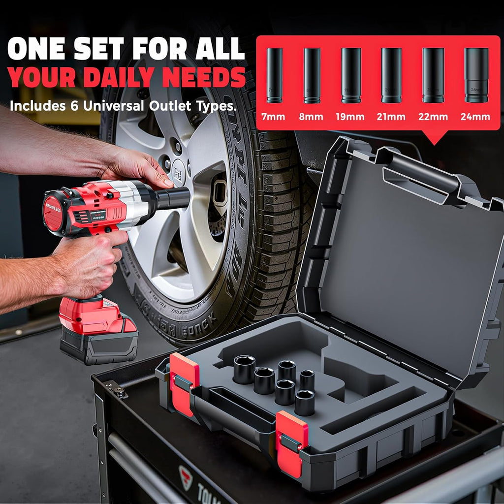 Cerycose Cordless Impact Wrench 1/2 inch Compatible with Milwaukee 18V Battery: 1700FT-LBS High Torque Impact Wrench with 6 Sockets & Case, Brushless Electric Impact Gun with LED Work Light, Bare Tool