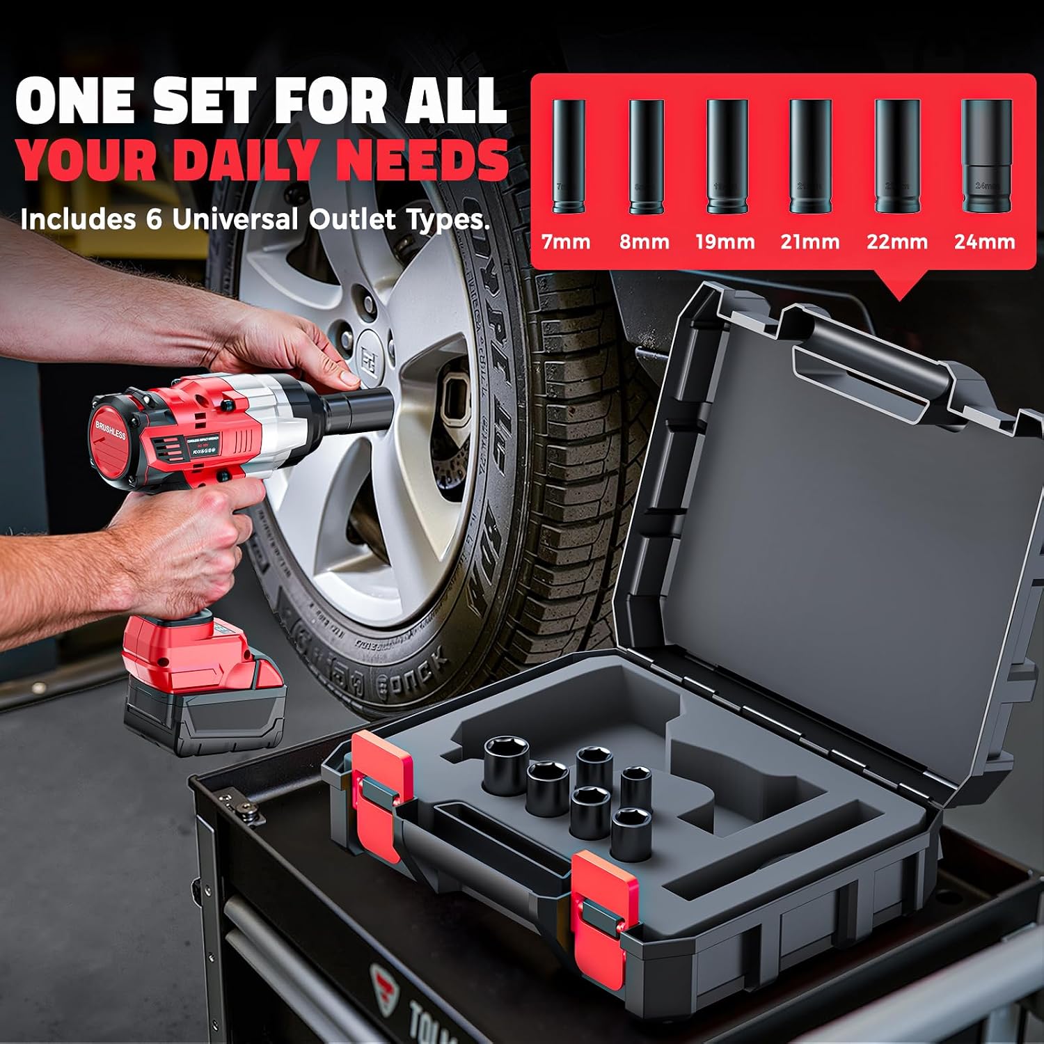 Cerycose Cordless Impact Wrench 1/2 inch Compatible with Milwaukee 18V Battery: 1700FT-LBS High Torque Impact Wrench with 6 Sockets & Case, Brushless Electric Impact Gun with LED Work Light, Bare Tool