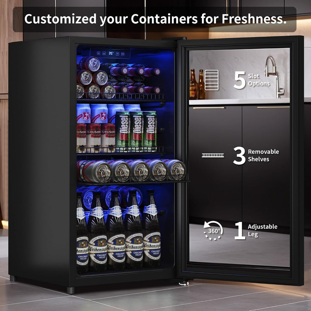 Tehanld Beverage Fridge, 130 Can Mini Fridge With Glass Door, Beverage Cooler Refrigerator, Wine Drink Beer Cooler, Adjustable Shelves & Digital Temperature Display