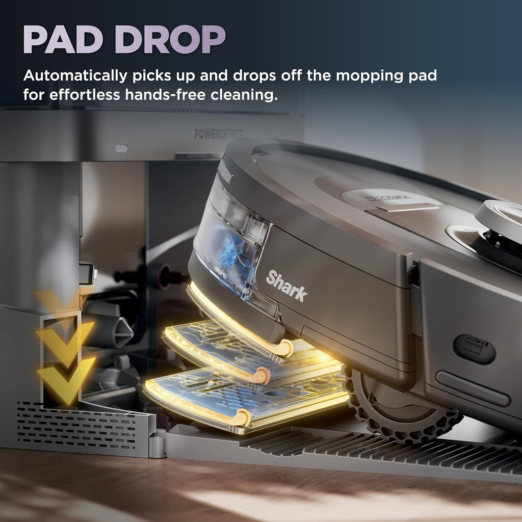 Shark Robot Vacuum & Mop Combo, NeverTouch Self-Emptying & Refilling Base, Carpet & Hard Floors, 60-Day Debris Capacity, 30-Day Water Tank, Pad Drying, 5 Intelligent Cleaning Technologies, RV2820YE