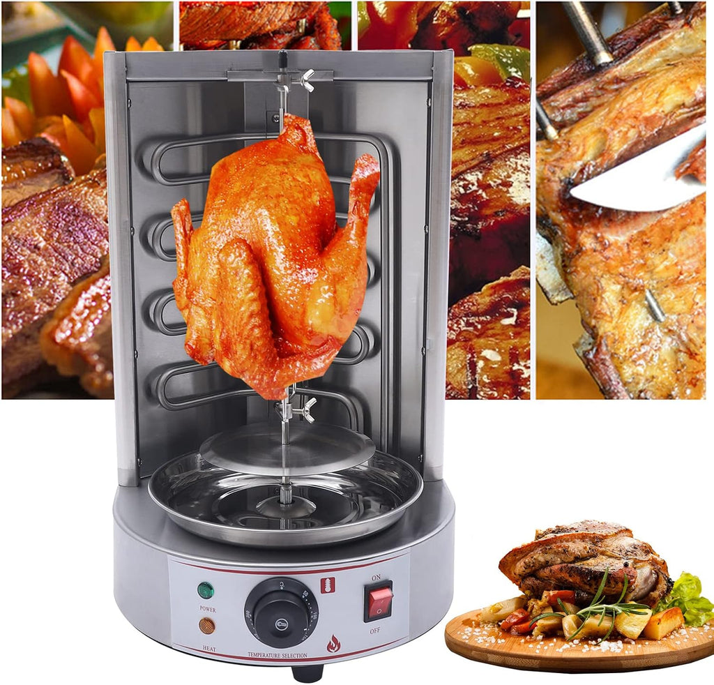 Shawarma Grill Machine Commercial Electric Vertical Rotating Rotisserie Shawarma Machine 3KW Doner Kebab Machine Meat Grill Broiler Shawarma Gyro Grilling with Meat Catch Pan for Family Restaurants