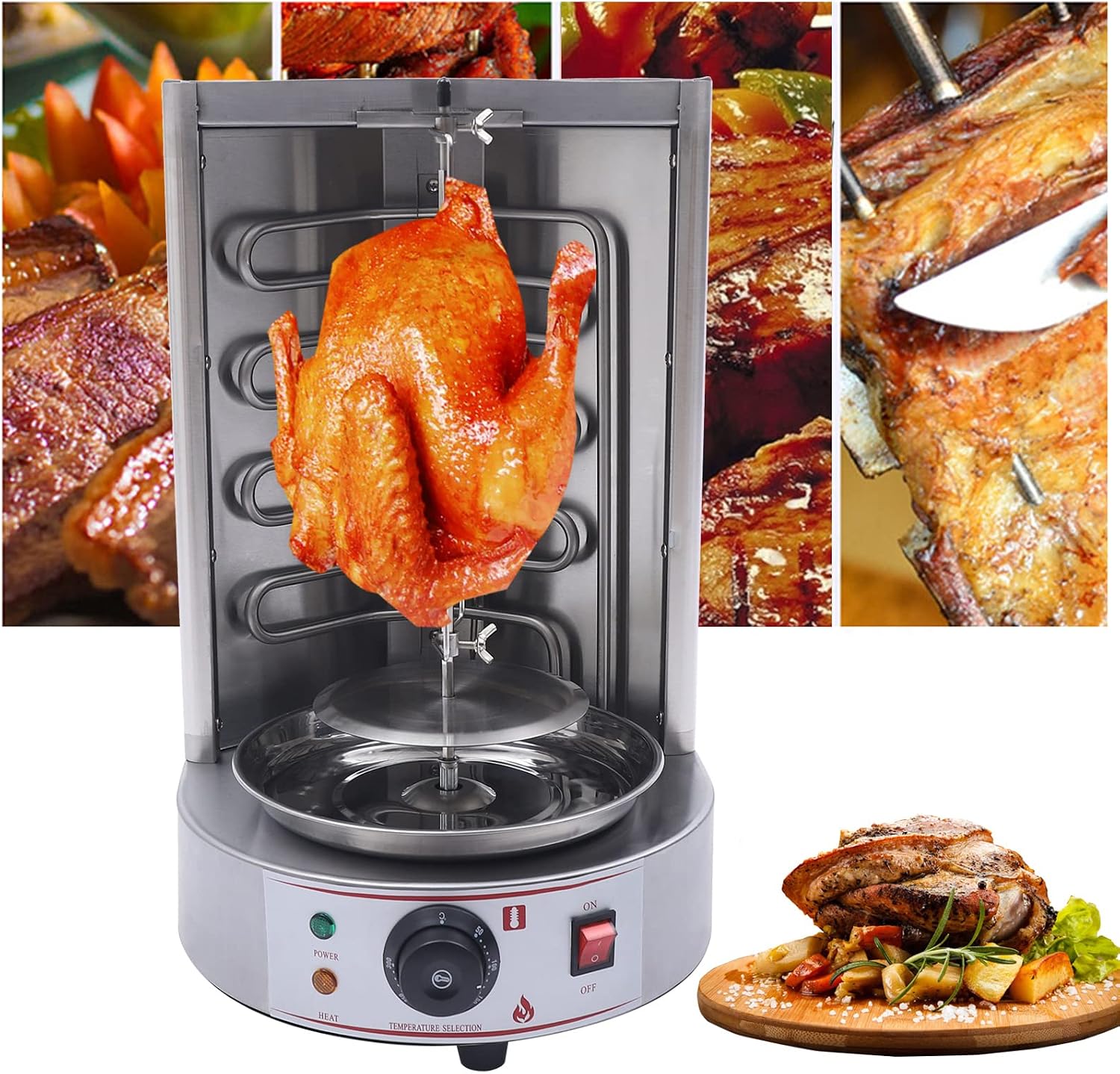 Shawarma Grill Machine Commercial Electric Vertical Rotating Rotisserie Shawarma Machine 3KW Doner Kebab Machine Meat Grill Broiler Shawarma Gyro Grilling with Meat Catch Pan for Family Restaurants