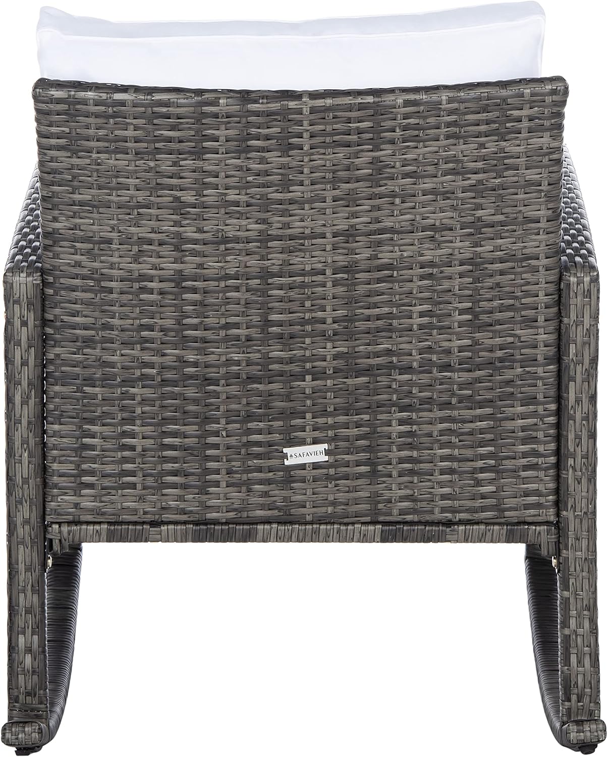 SAFAVIEH Outdoor - Daire Rocking Chair - Grey Brown & White - Steel Frame & Faux Rattan with Cushion - Open-Frame Design - Ideal for Patio, Deck, Porch, Backyard, 14.4' Seat Height (PAT7721C)