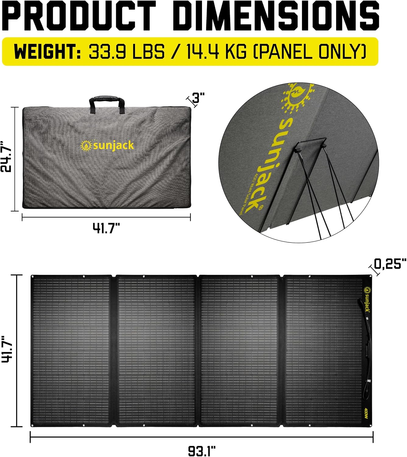 SunJack 400W Foldable Solar Panel Charger, 48V Portable ETFE Solar Charger for Power Station, Generator, Battery | IP68 Waterproof with Kickstand for Camping, RV, Travel, Off-Grid & Emergency Power