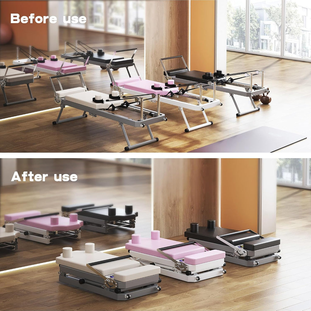 sogesfurniture Foldable Pilates Reformer for Home Gym, Pilates Machine with Dual Resistance Suitable for Advanced and Beginners, Adjustable Pilates Fitness Workout Equipment for Full Body Training