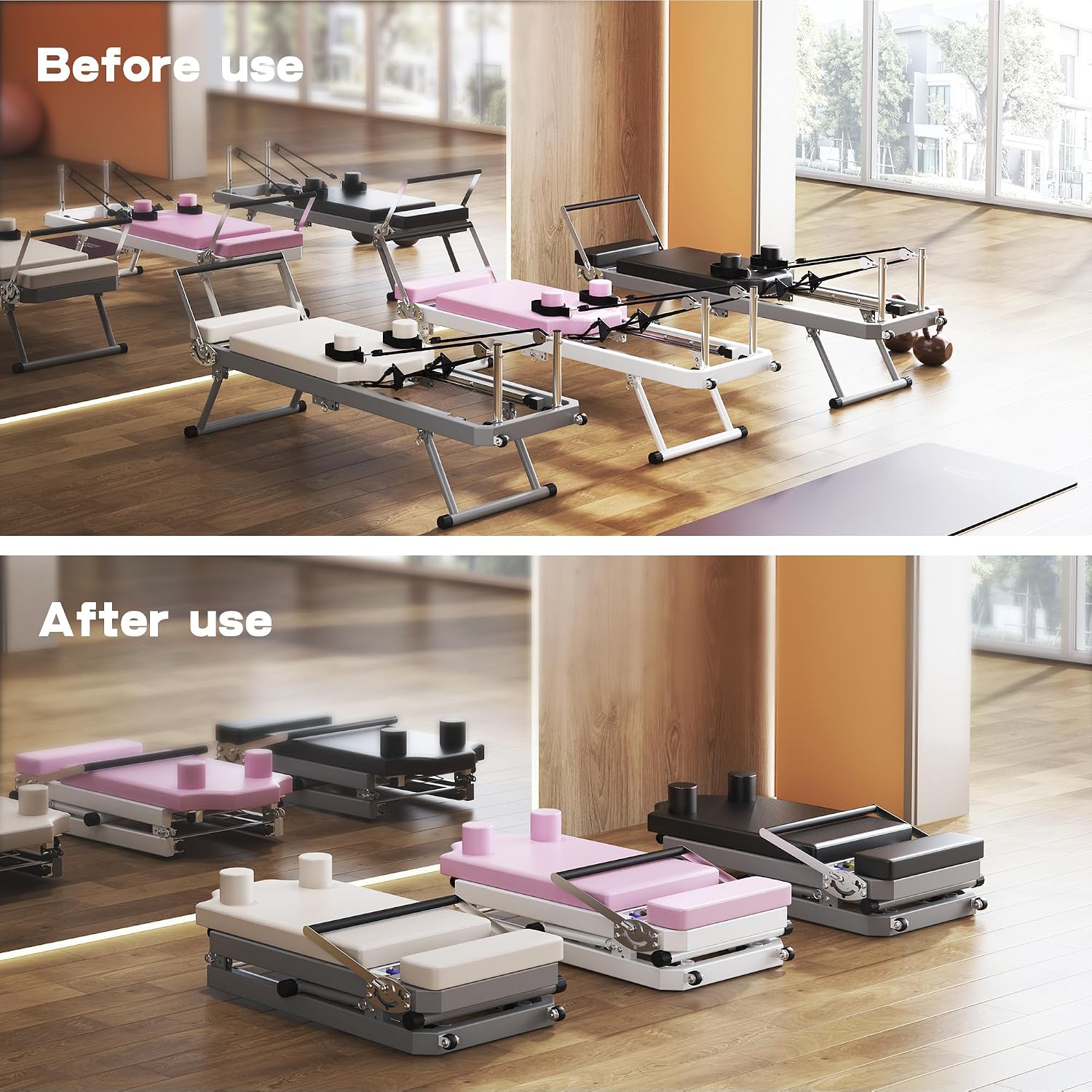 sogesfurniture Foldable Pilates Reformer for Home Gym, Pilates Machine with Dual Resistance Suitable for Advanced and Beginners, Adjustable Pilates Fitness Workout Equipment for Full Body Training