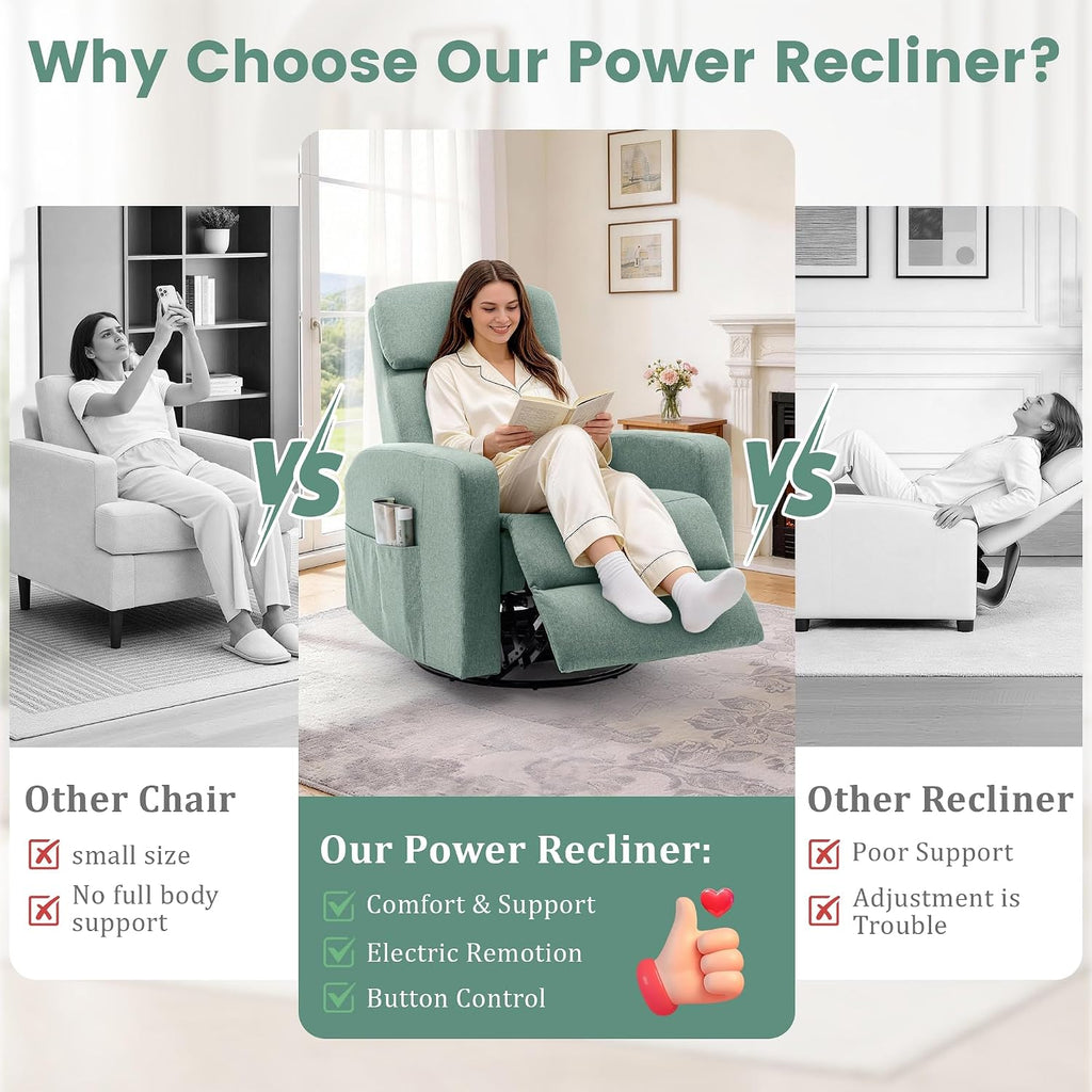 Korser Power Swivel Recliner Chairs for Adults, Electric Glider Rocking Chair Nursery, Glider Recliner Nursery Chair with Classified Side Pocket, Nursery Rocking Chairs with USB and Type-C Ports