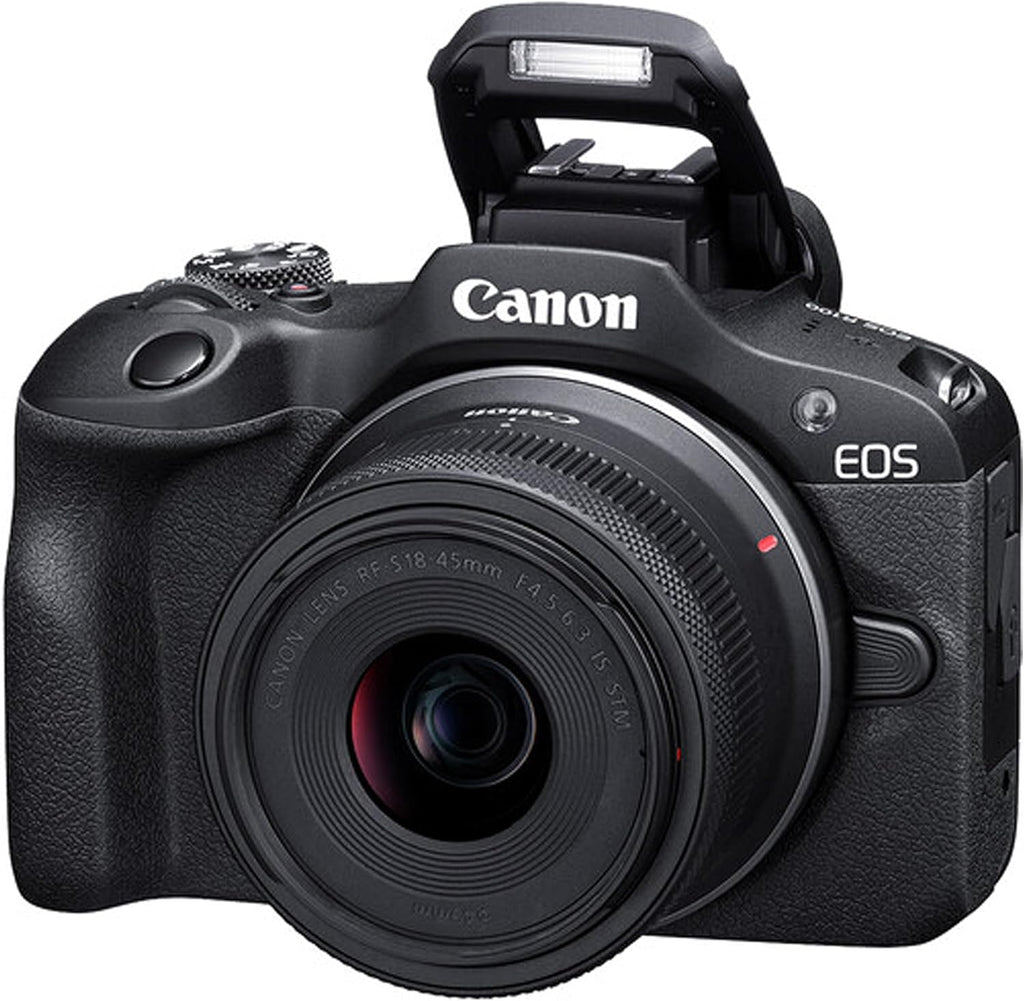 Canon EOS R100 24.2MP APS-C CMOS Sensor Mirrorless Camera with 18-45mm Lens, 128GB Extreme Speed Memory, Video Light, Microphone, Grip, Filters, Lenses, Case, Software, More (Premium Bundle) (Renewed)