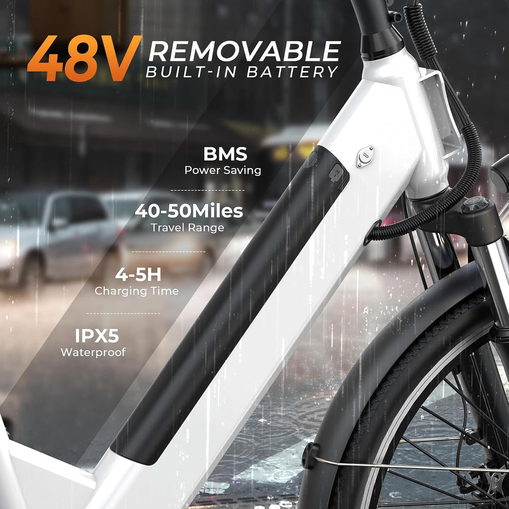 Electric Bike for Adults,26' Step-Thru EBike with 1000W Peak Motor,50 Miles 20MPH Adult Electric Bicycles with 48V Internal Removable Battery, Adjustable Stem,7 Speed,UL 2849 Certified