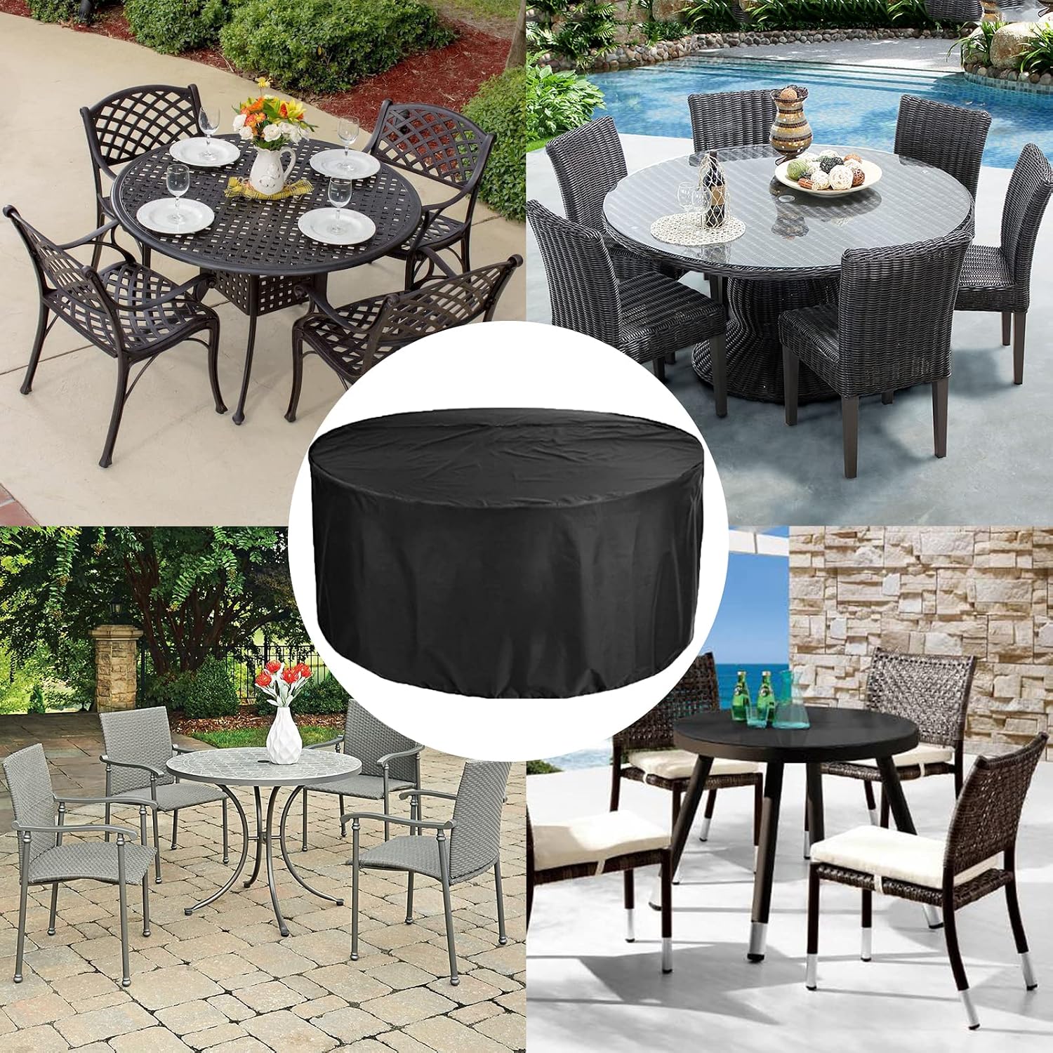 Patio Table Covers Waterproof Round 130' D x 37' H, Dust Proof Furniture Protective Cover, Waterproof Outdoor Table Chair Set Covers, 420D Oxford Heavy Duty BBQ Grill Cover (330x95cm)