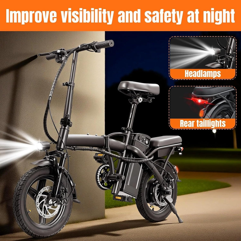 Foldable Electric Bike for Adults，23MPH & 38Miles Long Range Electric Bicycles，500W Motor 48V/12Ah Battery，14' Folding Mini ebikes for Teens，3-Speed & PAS Mode， Commuter City Certified E-Bike
