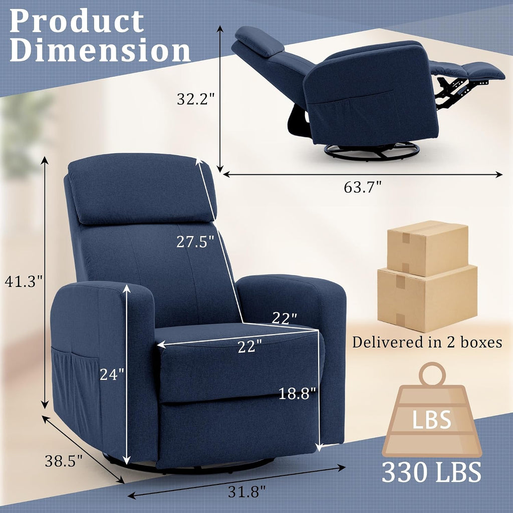 Korser Power Swivel Recliner Chairs for Adults, Electric Glider Rocking Chair Nursery, Glider Recliner Nursery Chair with Classified Side Pocket, Nursery Rocking Chairs with USB and Type-C Ports