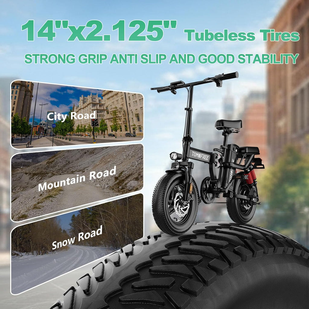 Tomofree 750W Peak Electric Bike for Adult, 20MPH/35-75 Miles Electric Bicycle, 14' Folding E Bike, 48V 20Ah Removable Battery, PAS Control, Commuter E-Bike for Adults and Teens