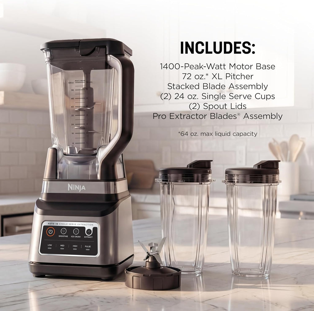 Ninja BN751 Professional Plus DUO Blender, 1400 Peak Watts, 3 Auto-IQ Programs for Smoothies, Frozen Drinks & Nutrient Extractions, 72-oz. Total Crushing Pitcher & (2) 24 oz. To-Go Cups, Black