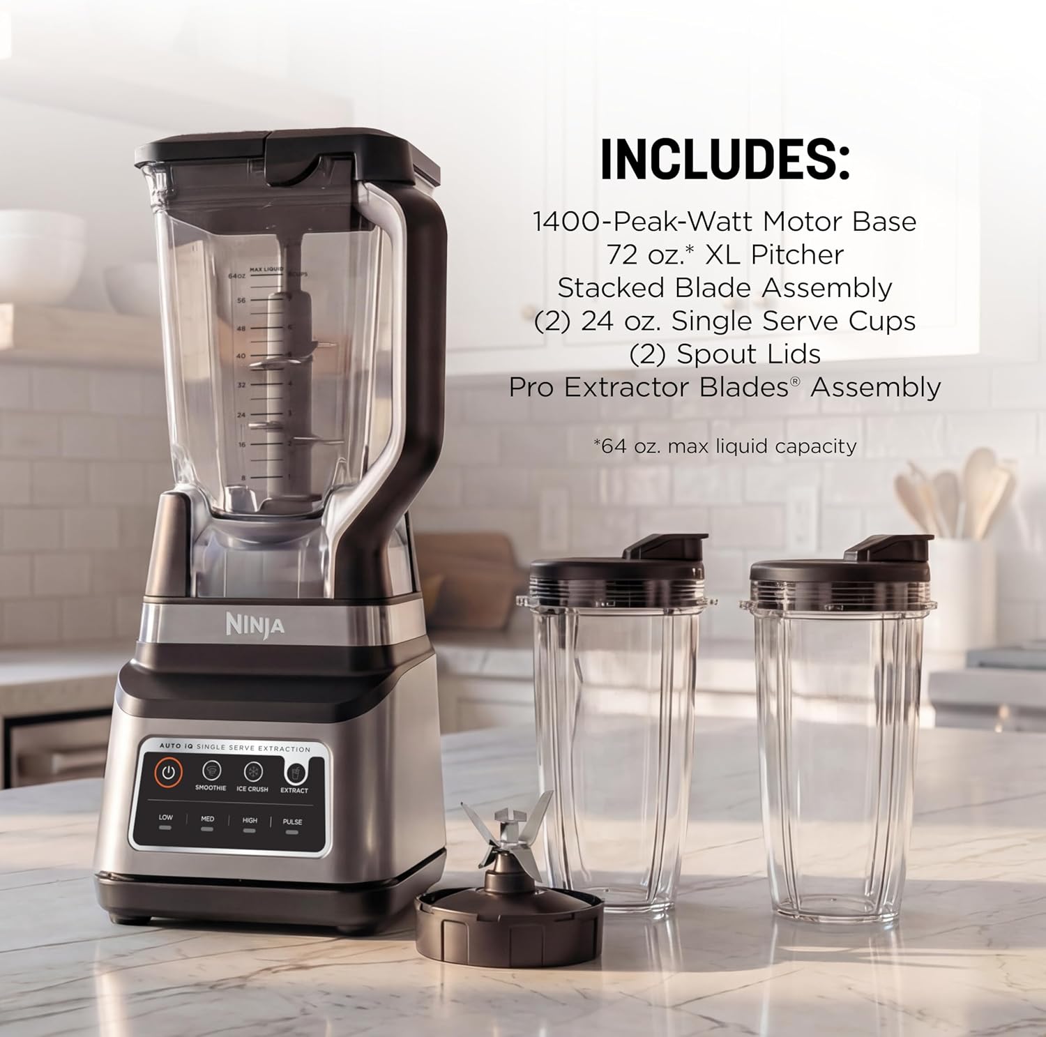 Ninja BN751 Professional Plus DUO Blender, 1400 Peak Watts, 3 Auto-IQ Programs for Smoothies, Frozen Drinks & Nutrient Extractions, 72-oz. Total Crushing Pitcher & (2) 24 oz. To-Go Cups, Black