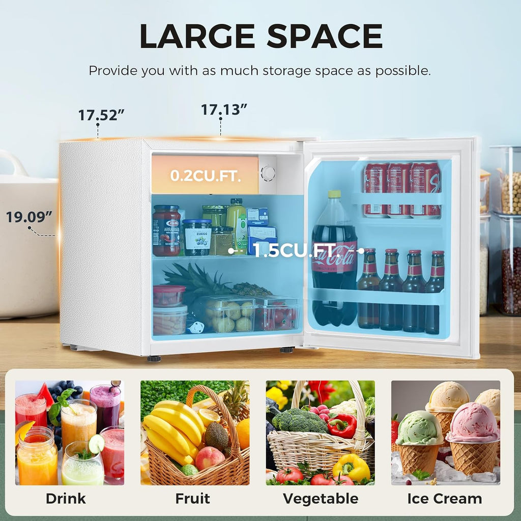 Antarctic Star 1.7 Cu.Ft Compact Refrigerator with Freezer,Adjustable Thermostat,Removable Glass Shelf,Single Reversible Door Mini Fridge for Bedroom,Office,Dorm,White