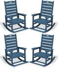 SERWALL Outdoor Rocking Chair Set of 4, Oversized HDPE Patio Rocking Chair with Footrest for Adults, All Weather Porch Rocker for Deck Patio Balcony, Navy