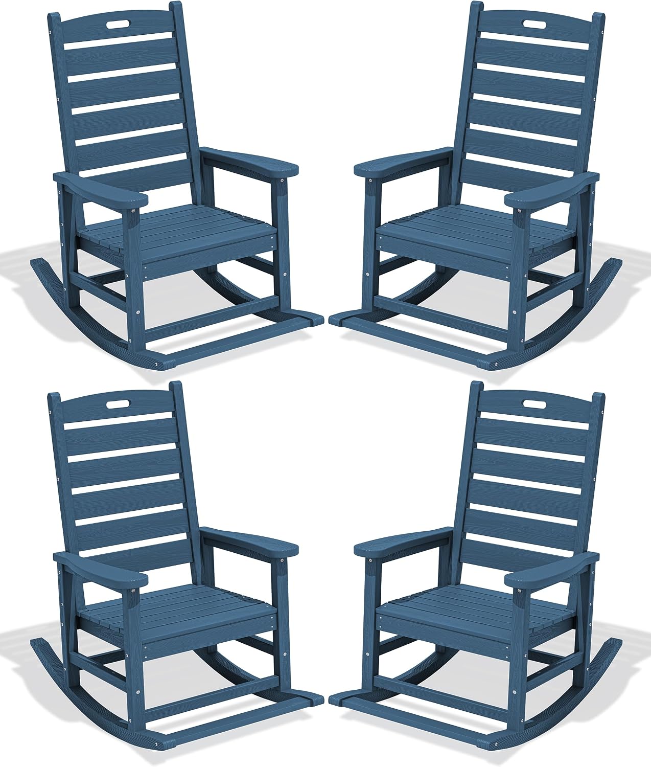 SERWALL Outdoor Rocking Chair Set of 4, Oversized HDPE Patio Rocking Chair with Footrest for Adults, All Weather Porch Rocker for Deck Patio Balcony, Navy