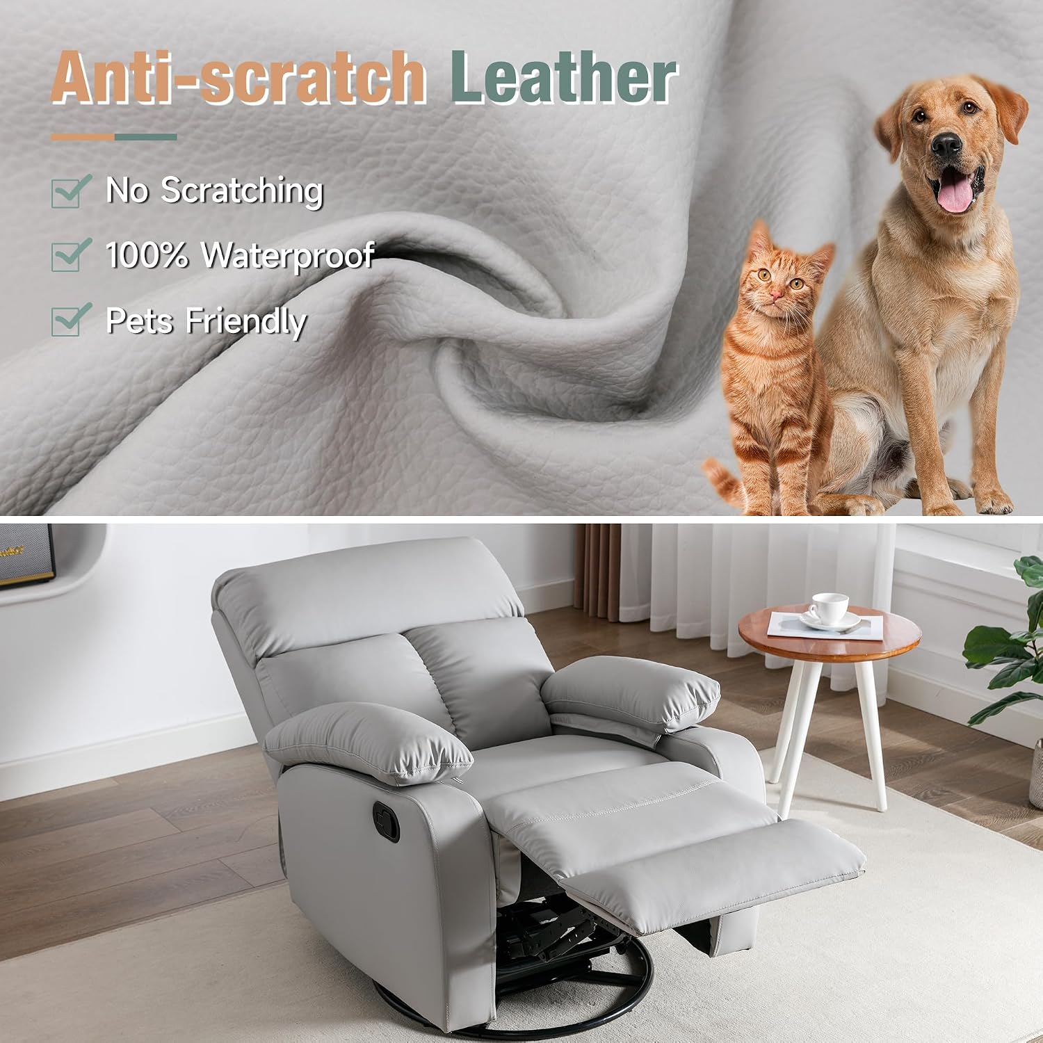 hzlagm Rocking Recliner Chair, Swivel Rocker Recliner, Glider Small Rocker Recliners for Small Spaces, Living Room, Bedroom, Nursery, RV, Grey