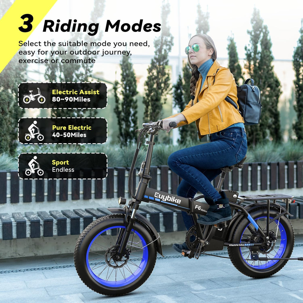 Foldable Electric Bike for Adults, 48V 20Ah Removable Lithium Battery up to 80Miles, 20' Fat Tire 1000W Peak Motor Dirt Ebike Adult Electric Bicycle for Commute Beach Mountain E Bike