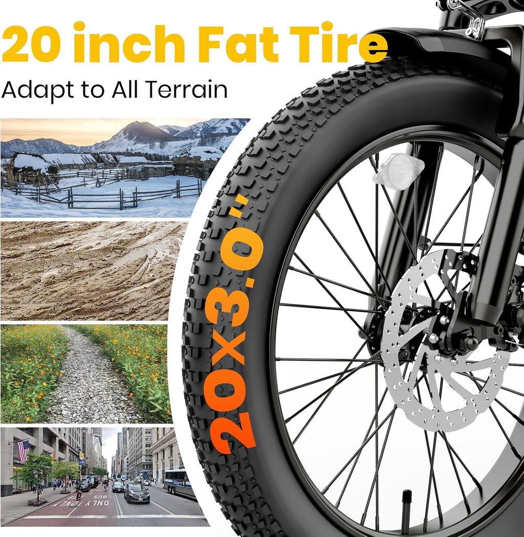 28 MPH Electric Bikes for Adults 20 x 3 inch Fat Tire Ebike with 90 Miles(PAS) Long Range 48V Removable Battery E-Bike 7 Speed Step Thru Electric Bicycle