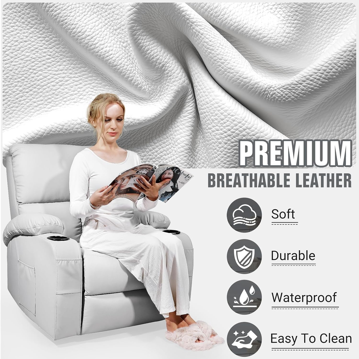 LAFWELL Rocking Recliner Chair, Massage Rocker Recliner Chair with Vibration Massage and Heat, 360° Swivel Recliner Chairs, Living Room, Bedroom, Nursery, RV, Grey