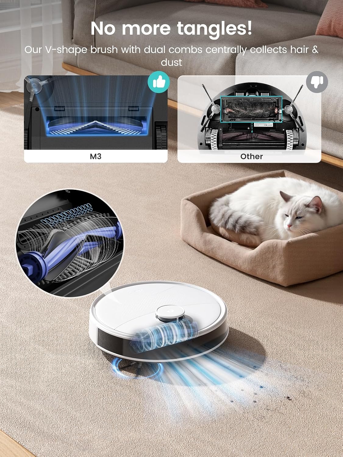 Lefant M3 Robot Vacuum, Auto Mop Washing, 12000Pa Suction, Self-Emptying & Refilling, 9mm Mop Lifting, 200RPM Spinning Mops, Smart Obstacle Avoidance, White