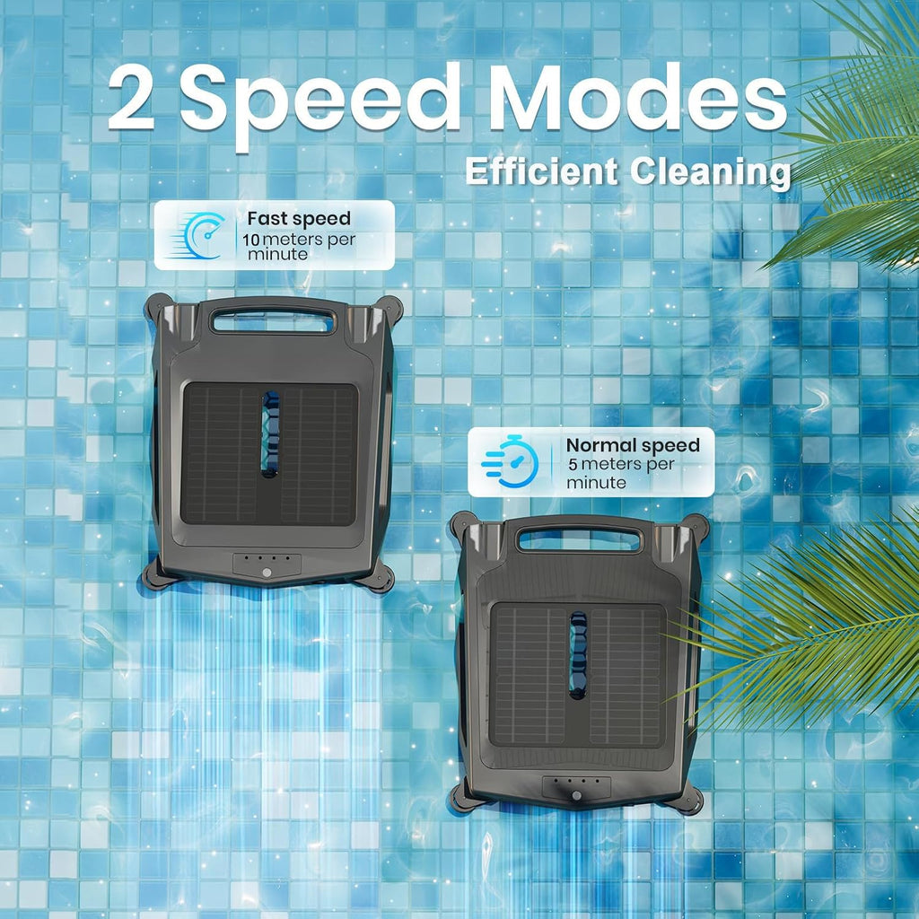 Solar Pool Skimmer Robotic|Dual Charging Options,2500mah-Up to 24 Hour Runtime,Automatic Pool Skimmer Cleaner-IPX 7,for Any Pool Shape