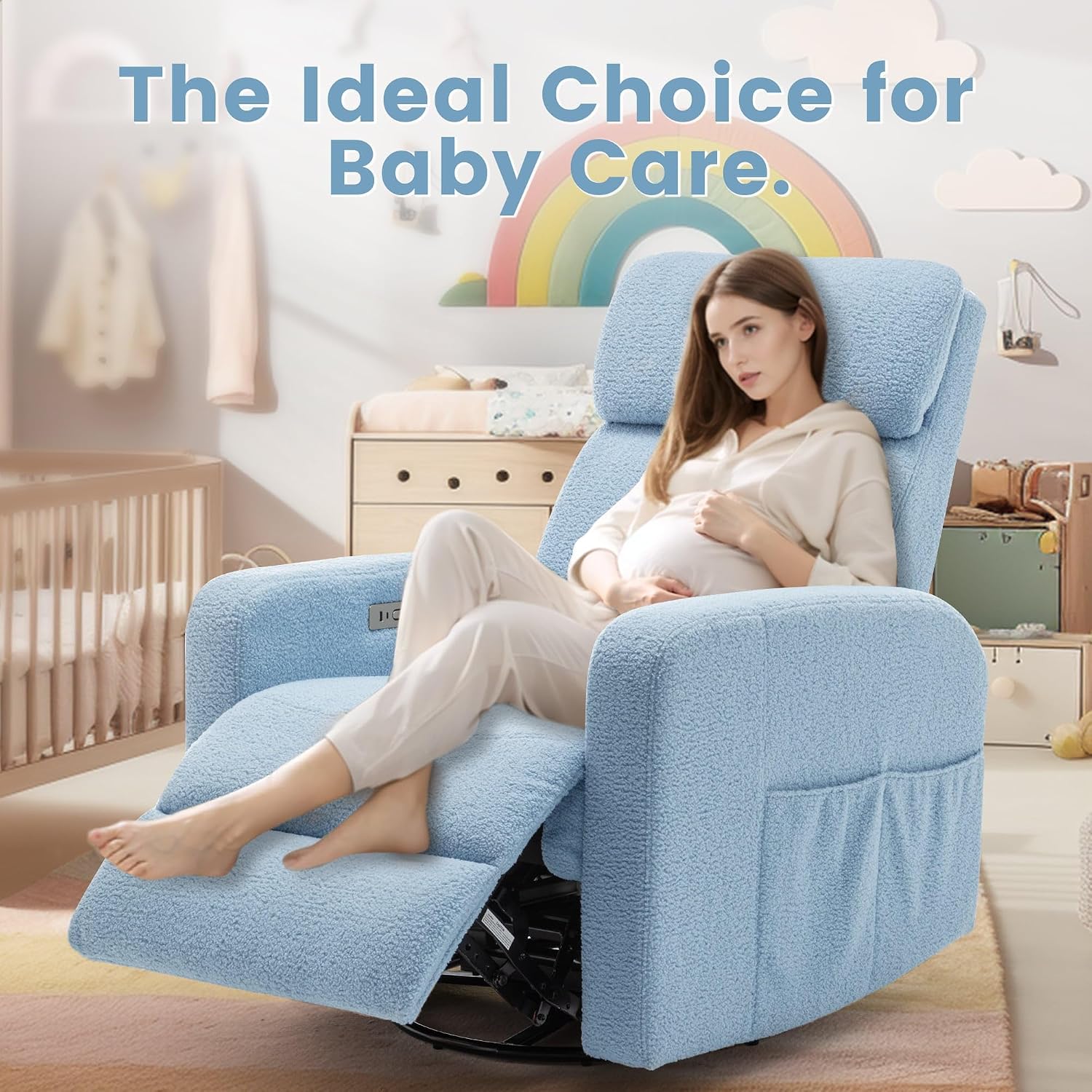 Korser Power Swivel Recliner Chairs for Adults, Electric Glider Rocking Chair Nursery, Glider Recliner Nursery Chair with Classified Side Pocket, Nursery Rocking Chairs with USB and Type-C Ports