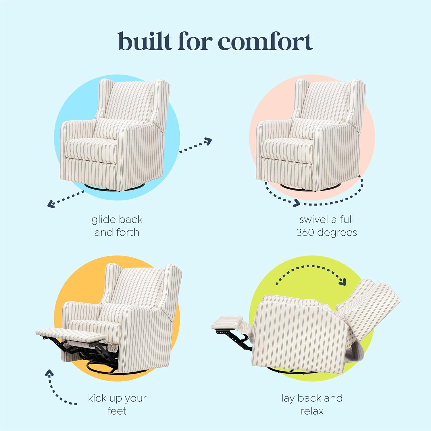 Carter's by Davinci Arlo Recliner and Swivel Glider in Performance Charcoal Double Stripe Linen, Water Repellent, Greenguard Gold & CertiPUR-US Certified Charcoal Double Stripe