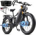 DAMSON Electric Bike for Adults Dual Motor AWD 5000W/3000W/1500W Peak 40MPH/30MPH Dirt Ebike, 52V/48V Max-Output Up to 65/80/120/160 Miles Long Range, 26' Full Suspension Fat Tire Mountains Bicycle