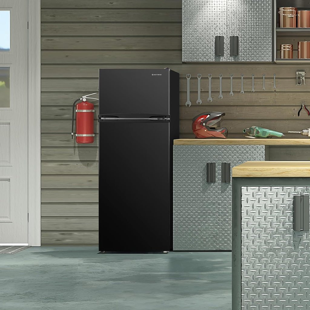 West Bend Apartment Refrigerator Freestanding Reversible Dual Doors Full Fridge with Freezer, Full-Range Temperature Control with Adjustable and Removable Door Bins and Shelves, 7.5-Cu.Ft, Black