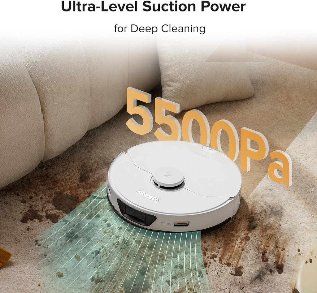 roborock S7 Max Ultra Robot Vacuum and Mop Combo, Auto Mop Drying and Washing, Self-Emptying and Refilling, 5500Pa Suction, Reactive Tech Obstacle Avoidance, White (RockDock Ultra Series)