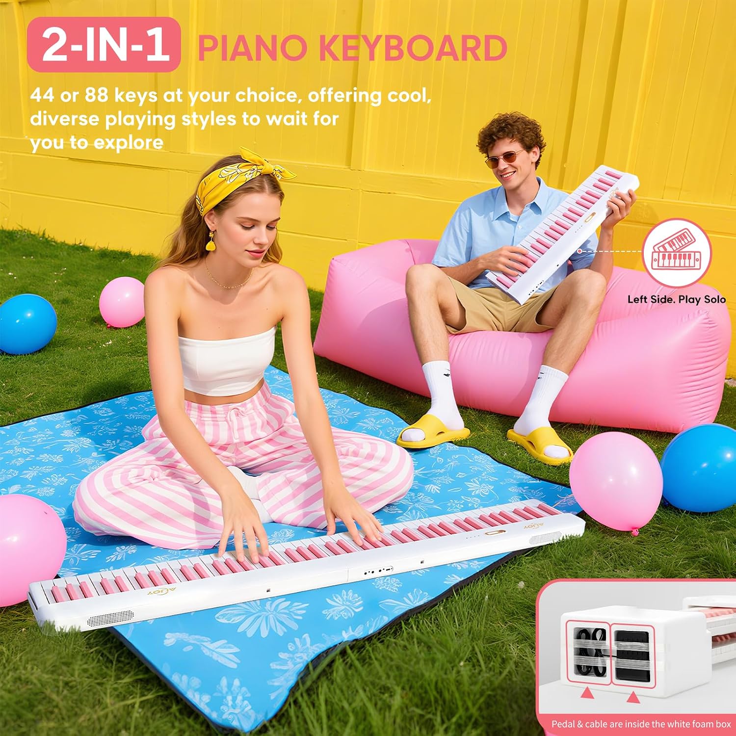 AiJoy 88 Key Split Keyboard Piano with Velocity Sensitive Keys– Magnetic Detachable, Portable & Ultralight, Full-size Travel Piano, USB-MIDI, Carry Case, Birthday Gift for Beginner (ASP-10M)