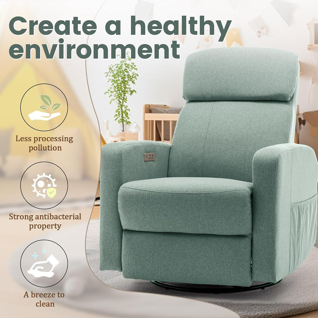 Korser Power Swivel Recliner Chairs for Adults, Electric Glider Rocking Chair Nursery, Glider Recliner Nursery Chair with Classified Side Pocket, Nursery Rocking Chairs with USB and Type-C Ports