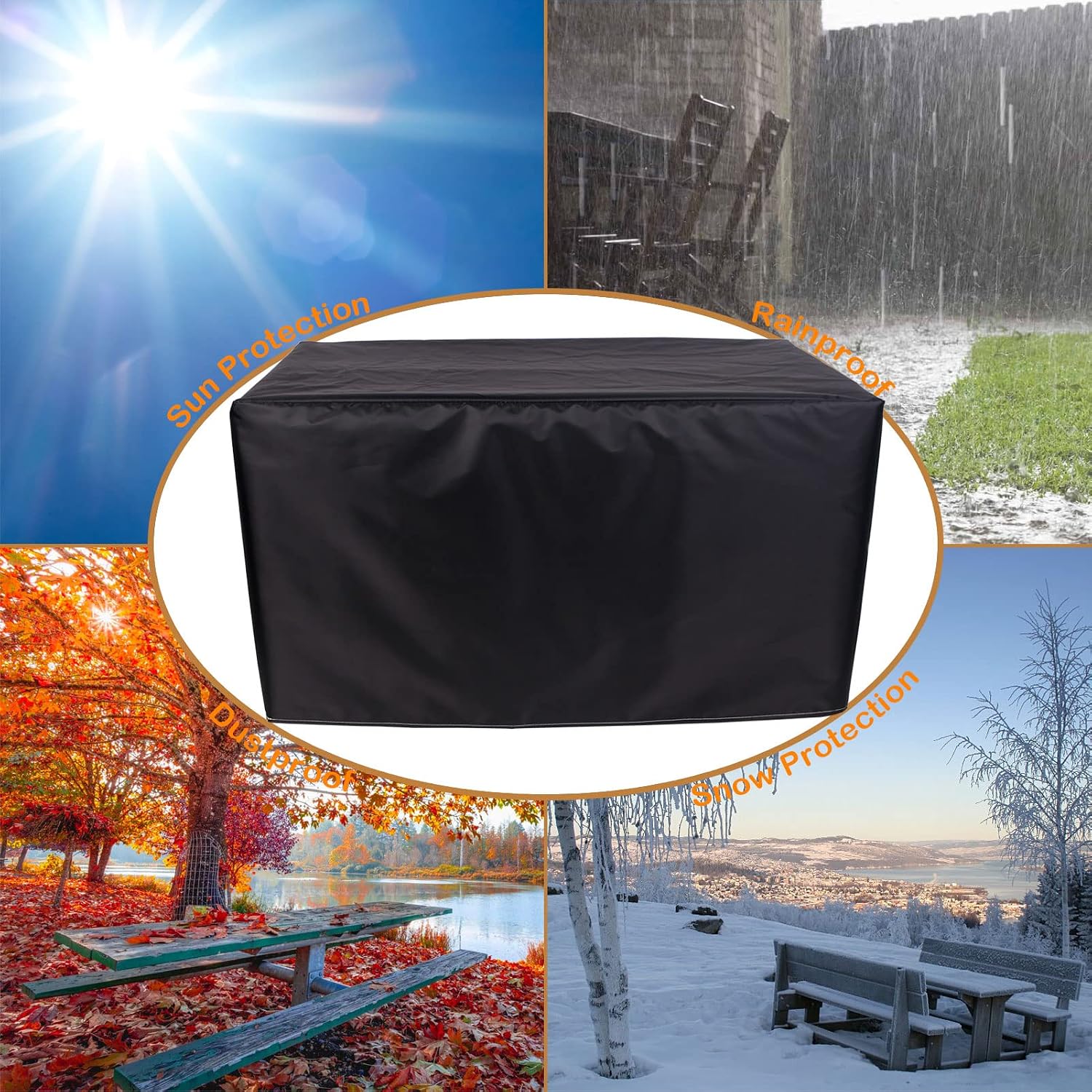 YSUEFIJO Patio Furniture Cover Black Waterproof Square 126x87x28in Garden Furniture Covers Waterproof Heavy Duty Rectangle 420D Oxford Fabric for Outdoor Veranda Dining Table and Chairs Sofa
