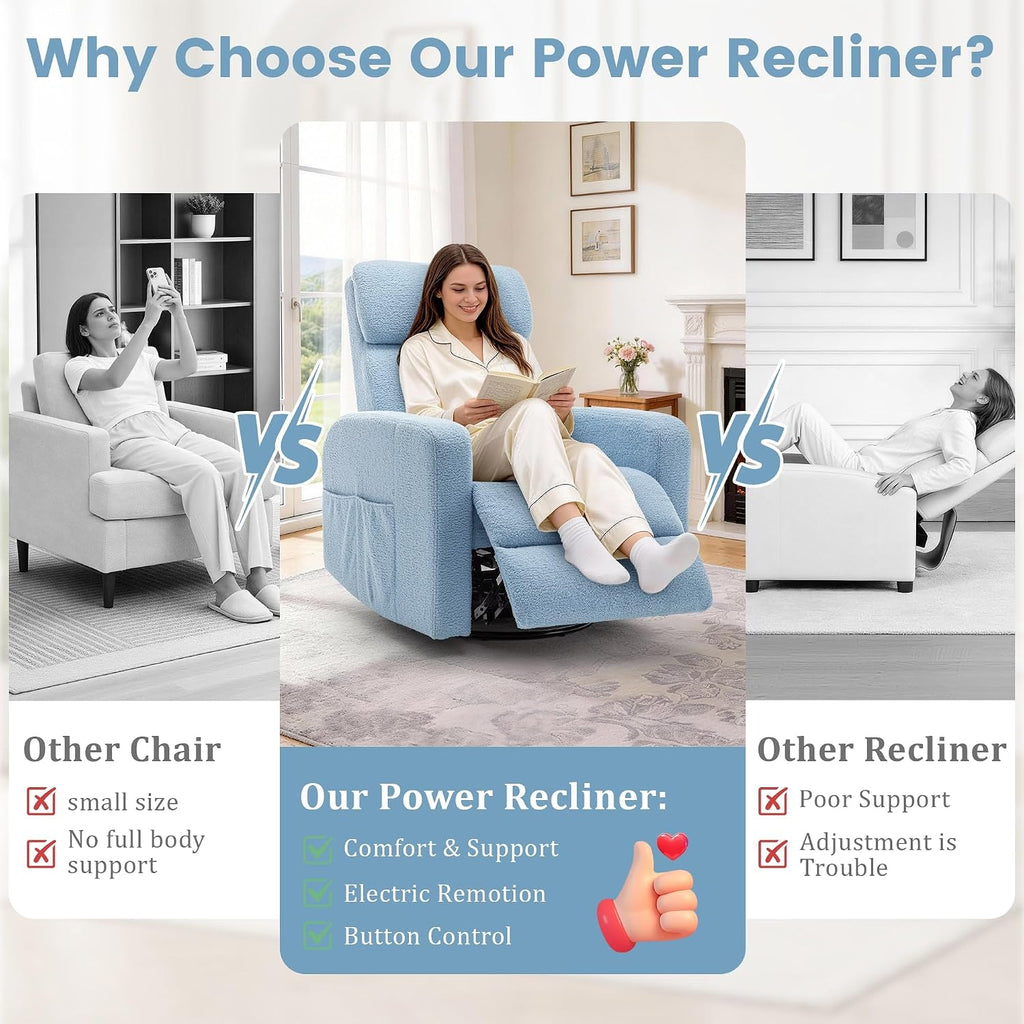 Korser Power Swivel Recliner Chairs for Adults, Electric Glider Rocking Chair Nursery, Glider Recliner Nursery Chair with Classified Side Pocket, Nursery Rocking Chairs with USB and Type-C Ports