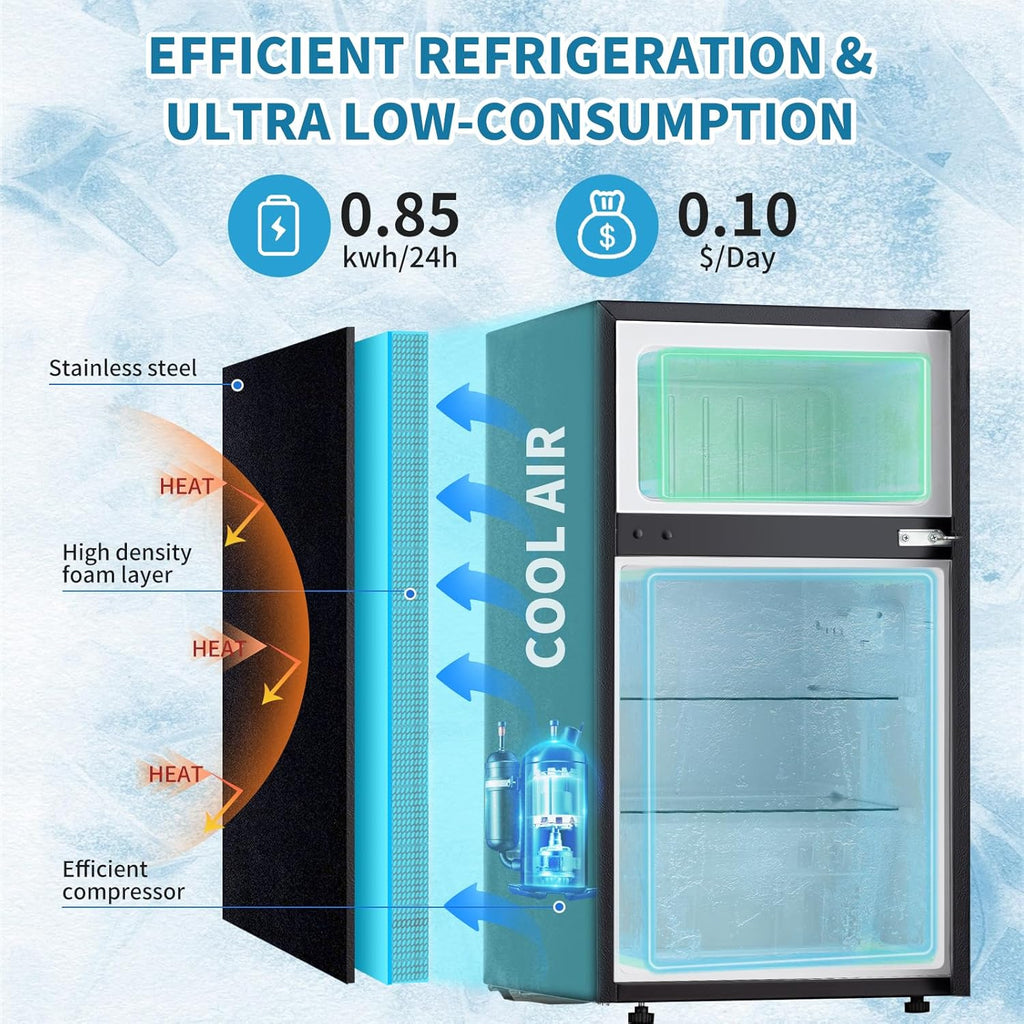 3.2 Cu.Ft Mini Fridge with Freezer, Double Door Small Refrigerator, Dorm Fridge with 3 Adjustable Thermostat, Energy Saving, Low Noise, Compact Refrigerator for Office, Bedroom, Dorm, Black