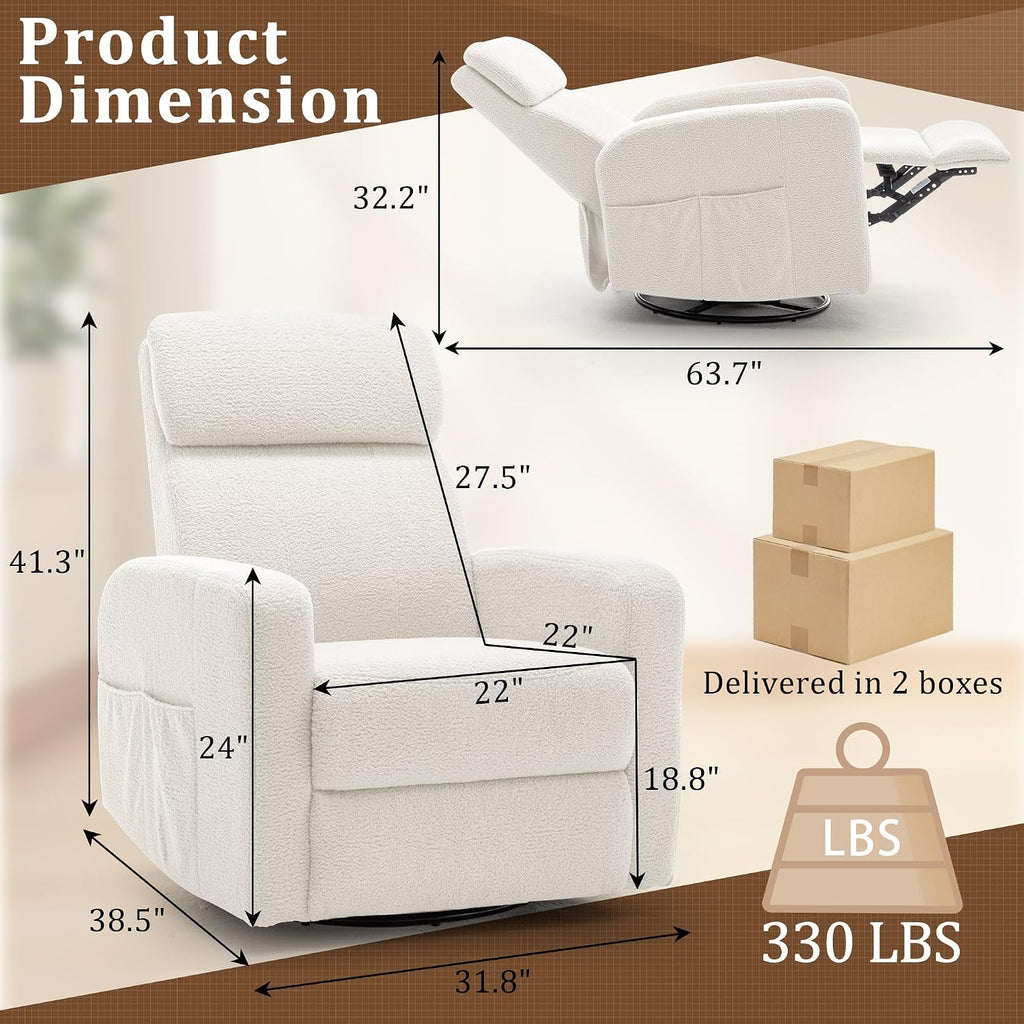 Korser Power Swivel Recliner Chairs for Adults, Electric Glider Rocking Chair Nursery, Glider Recliner Nursery Chair with Classified Side Pocket, Nursery Rocking Chairs with USB and Type-C Ports