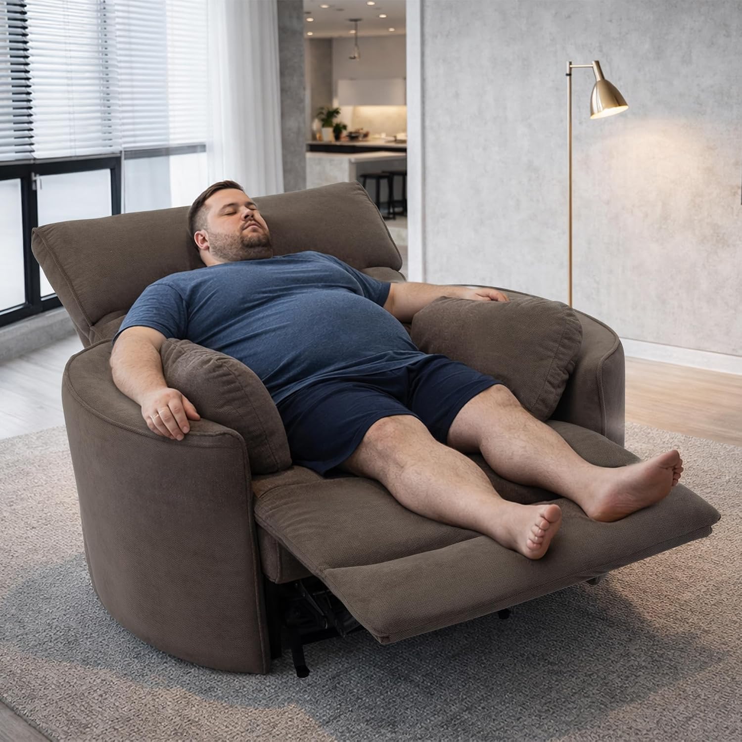 450lbs Oversized Power Recliner Chair for Big and Tall Adults, 52' Extra Wide Electric Recliner with USB & Type-C Ports, Chenille Fabric Single Sofa Chair for Living Room & Bedroom, Brown