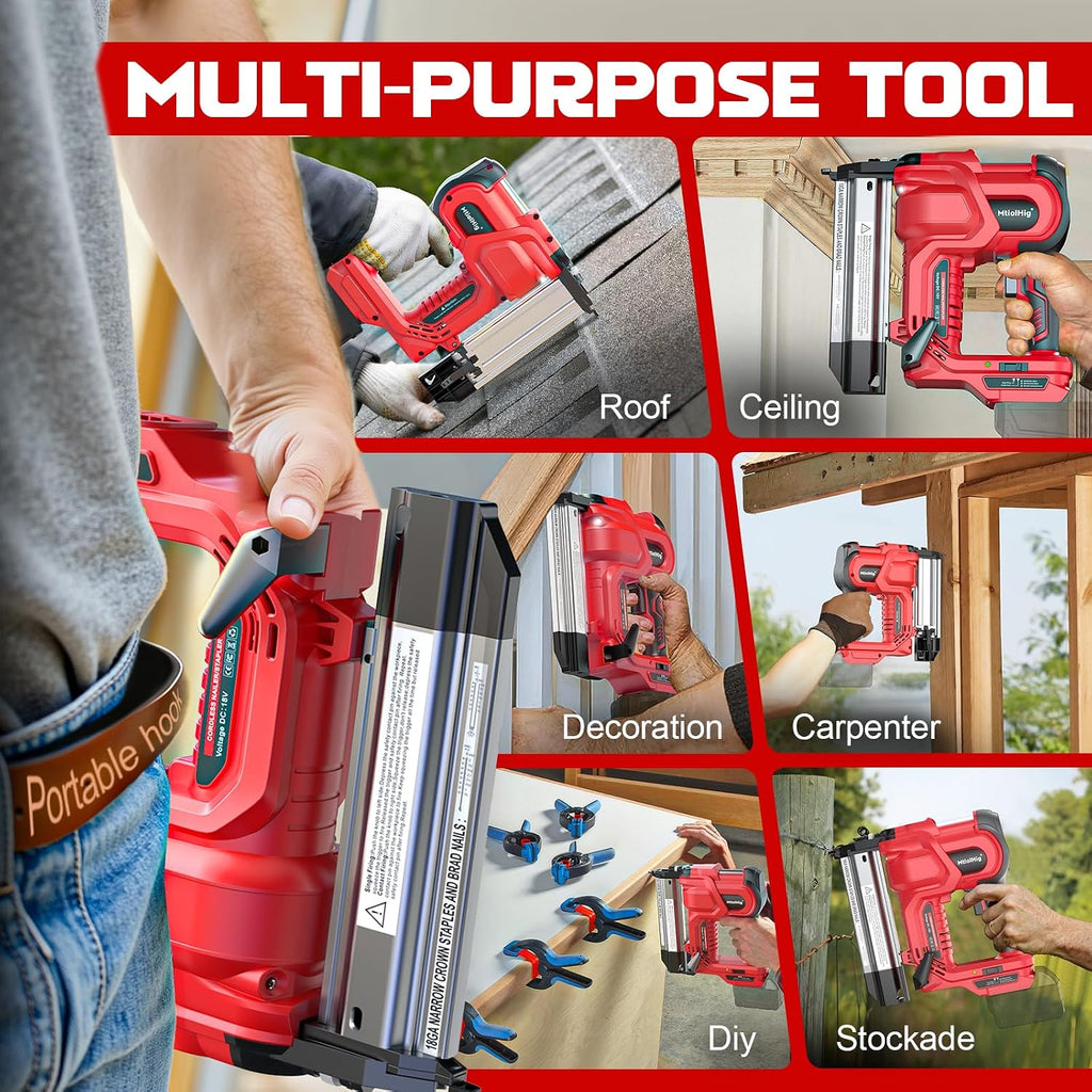 MtiolHig Cordless 2' Brad Nailer Compatible with Milwaukee Battery(No Battery), 2-in-1 Electric Nail Gun/Staple Gun, 18 Gauge Nail Gun Battery Powered with 1000 Nails for Wood Carpentry, 7.2LB