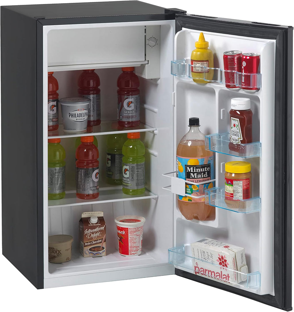 Avanti 3.3 Cu. Ft. Mini Fridge Compact Refrigerator with Adjustable Temperature, Removable Shelves, Chiller Compartment wiith Flush-Back Design, 3.3 cu.ft., Black
