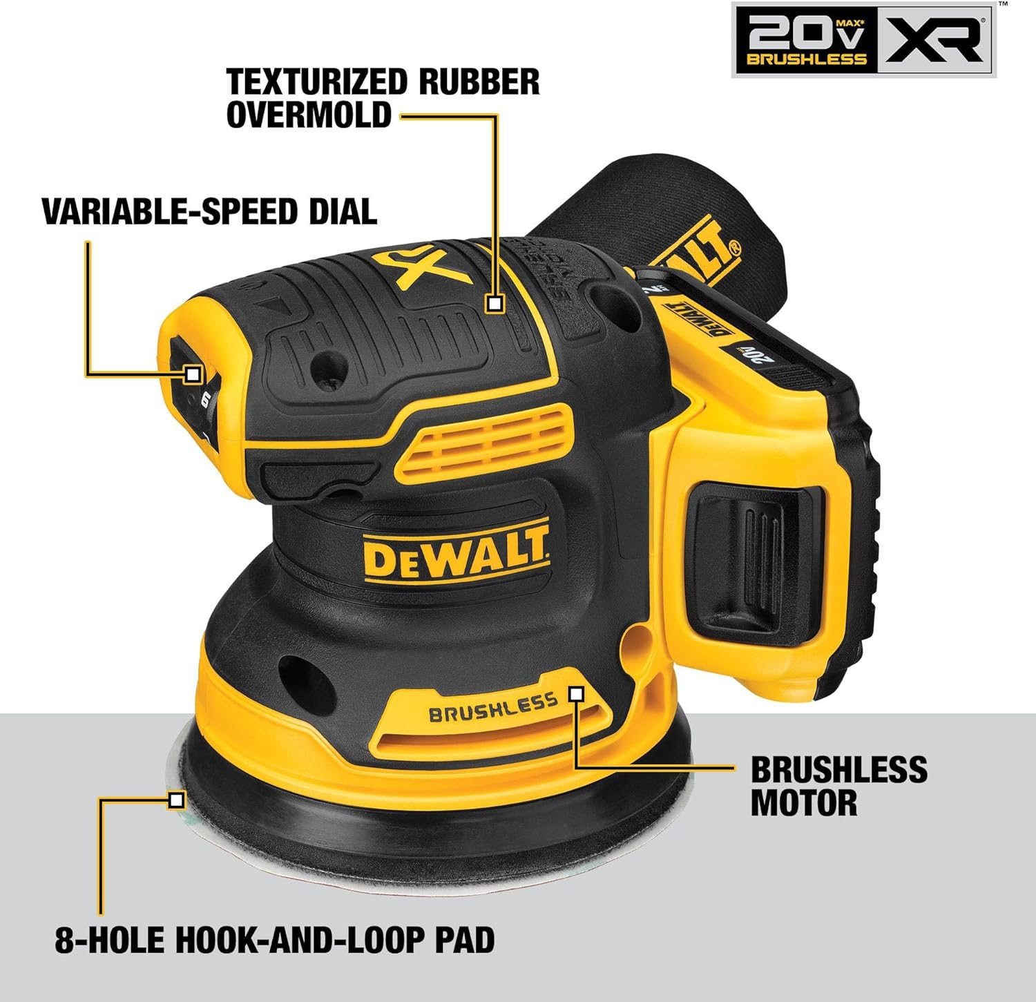 DEWALT 20V MAX Orbital Sander Cordless, 5-Inch Sander Tool, 2.Ah, 8,000-12,000 OPM, Variable Speed Dial, Storage Bag, Battery and Charger Included (DCW210D1)
