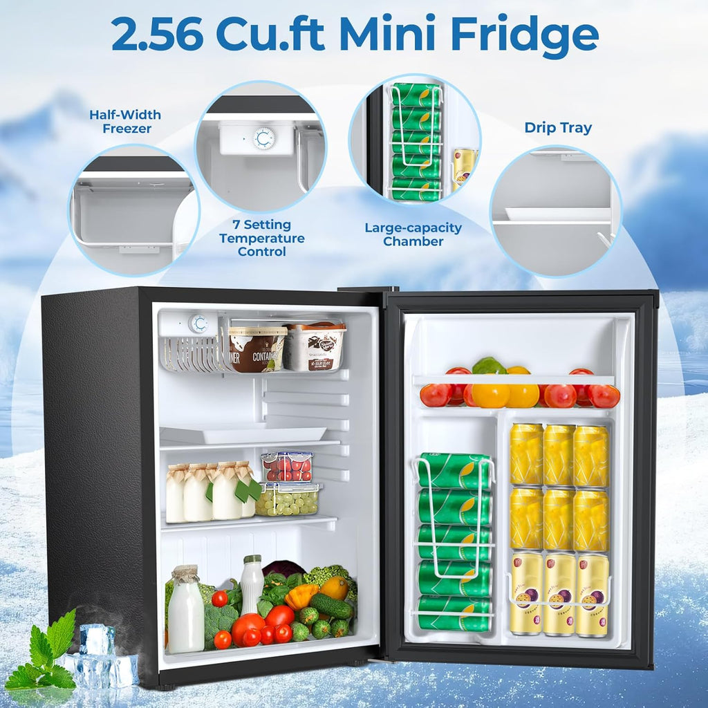 Electactic 2.56 Cu.ft Compact Refrigerator with Reversible Single Door, Silver