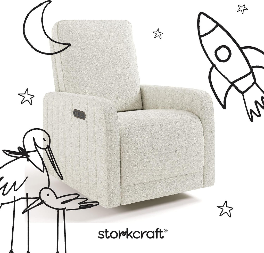 Storkcraft Kyoto Deluxe Power Recliner Swivel Glider (Ivory Boucle) – Premium Electronic Power Recliner for Nursery, Includes Dual-USB Charging Port with USB-A & USB-C, Glider Rocking Chair