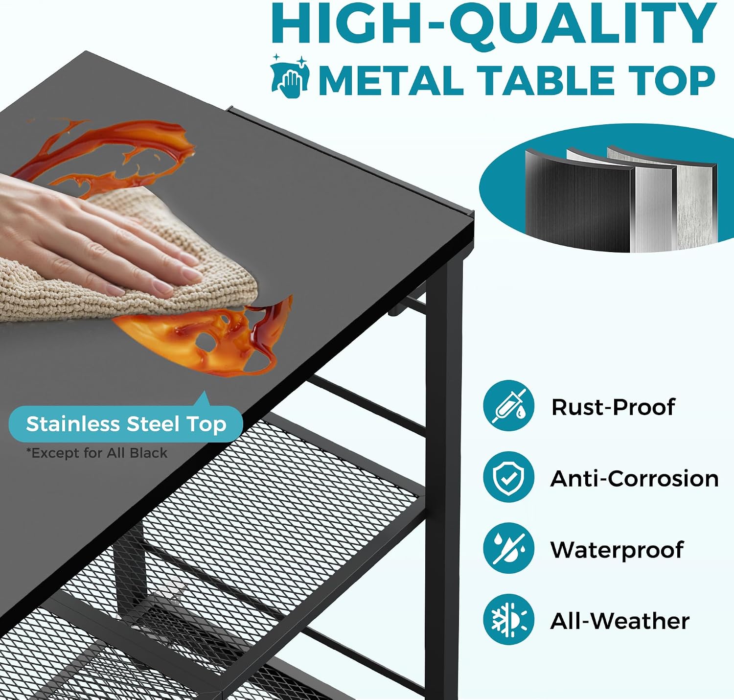 Ciokea Folding Outdoor Grill Cart with Wheels, Foldable Outdoor Grill Table with 27'x18' INCH Top, 3-Shelf Prep Table, Pizza Oven Stand, Metal Portable Kitchen Cart for BBQ Patio Camping (All Black)