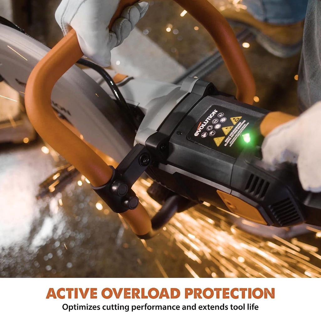 Evolution R14DCT 14' Electric Concrete Saw | High-Torque 20A Motor | 5-1/8' Cut Depth | Auto ON/OFF Dust Suppression | No Gas, Low Maintenance | 14' Diamond Blade | Heavy-Duty | 20A Plug