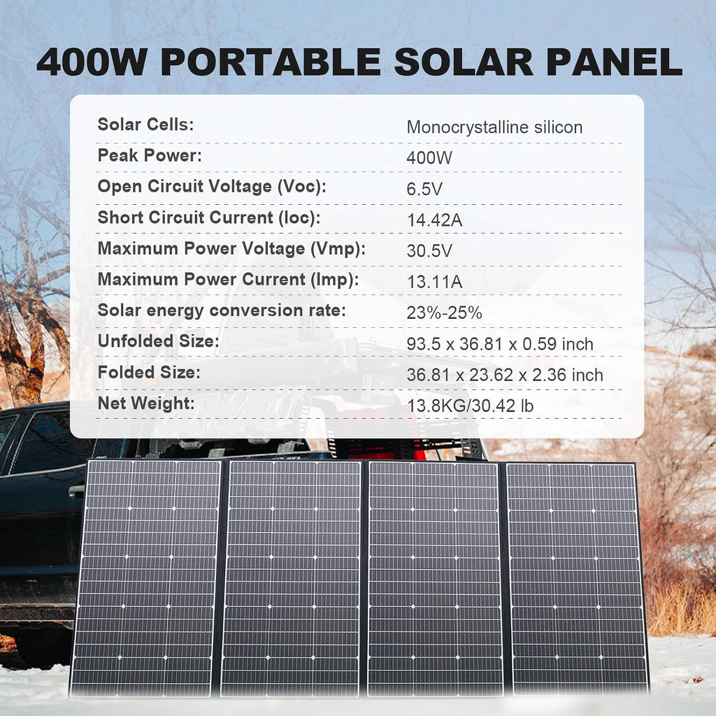 ALLPOWERS SP037 400 watt Solar Panel Foldable Portable Solar Charger with 25% High Efficiency Monocrystalline Cells, 400w Solar Panel IP67 Waterproof for RV Camping Motorhome Off-Grid Power Backup